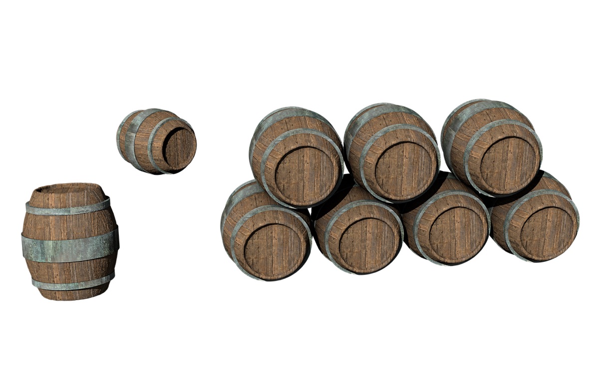 Barrel aged whiskey cask in warehouse