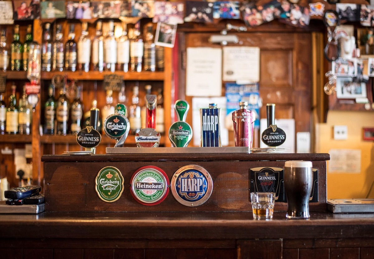 bar counter with wine and beer
