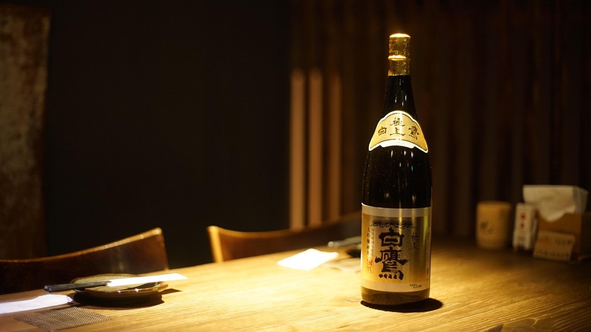 Traditional Japanese sake cask with wooden texture and natural dirt