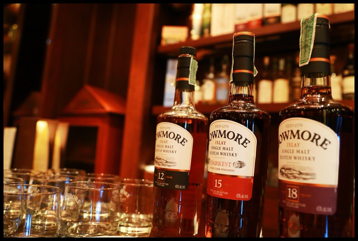 Single malt whiskey bottle with label